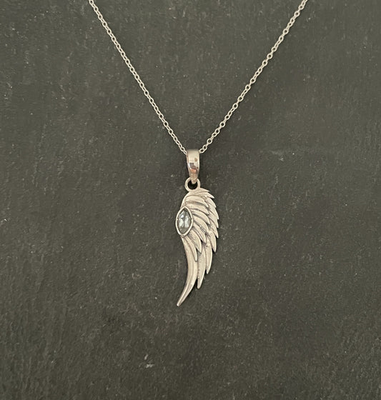 Blue Topaz Angel Wing Pendant image 0