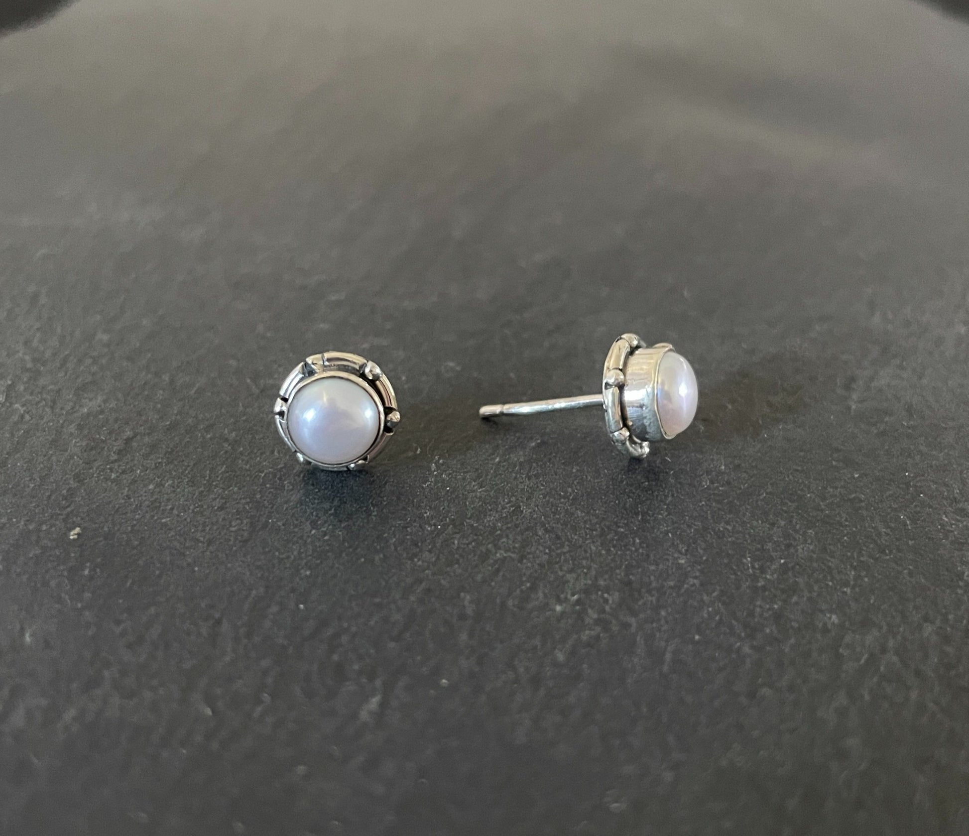 Round Pearl Stud Earrings image 1