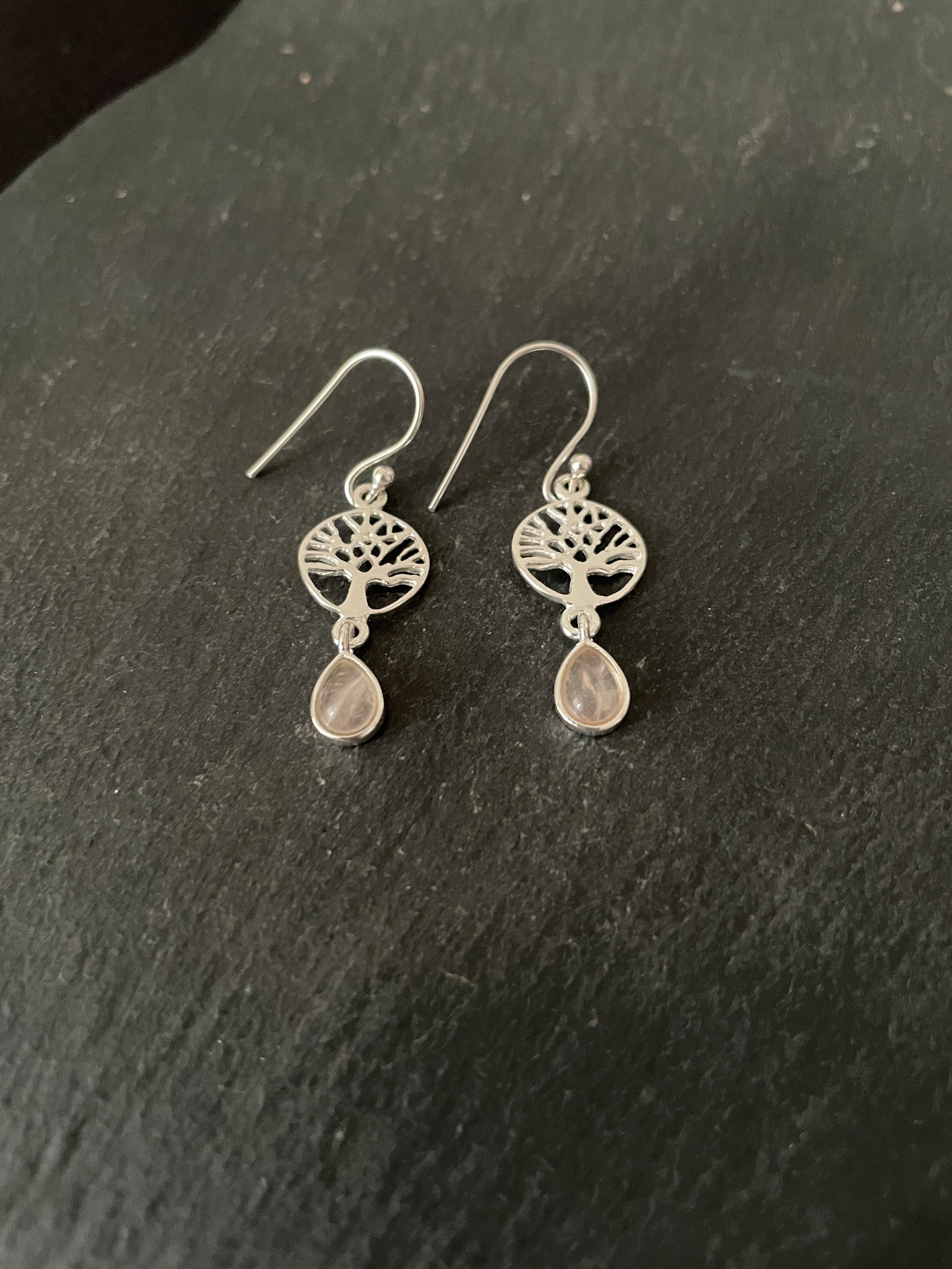 Rose Quartz Tree of Life Earrings image 1
