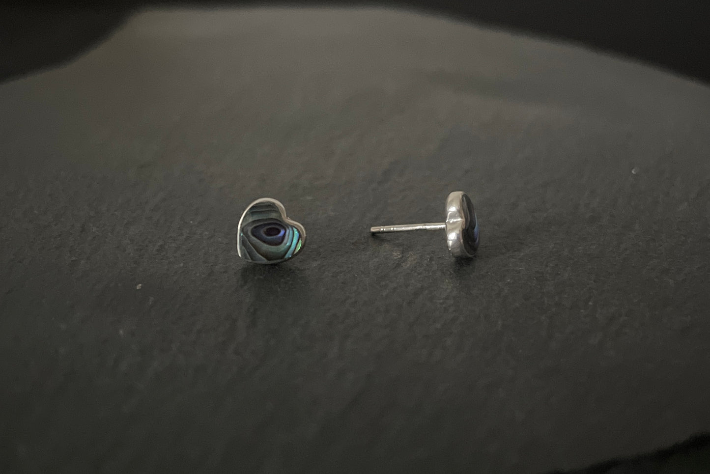 Paua Shell and Silver Heart Studs image 1
