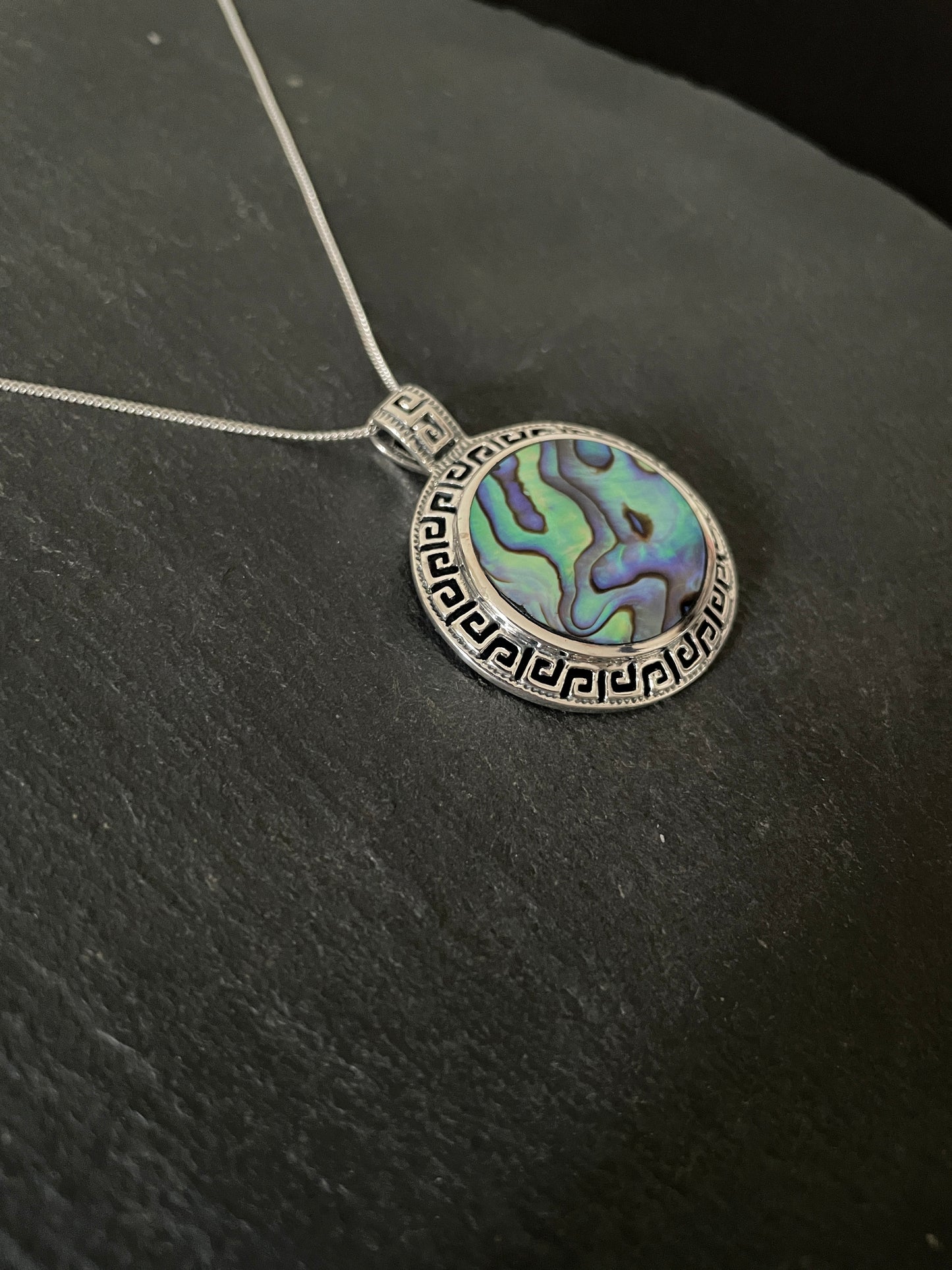 Paua Shell and Silver Round Pendant image 1