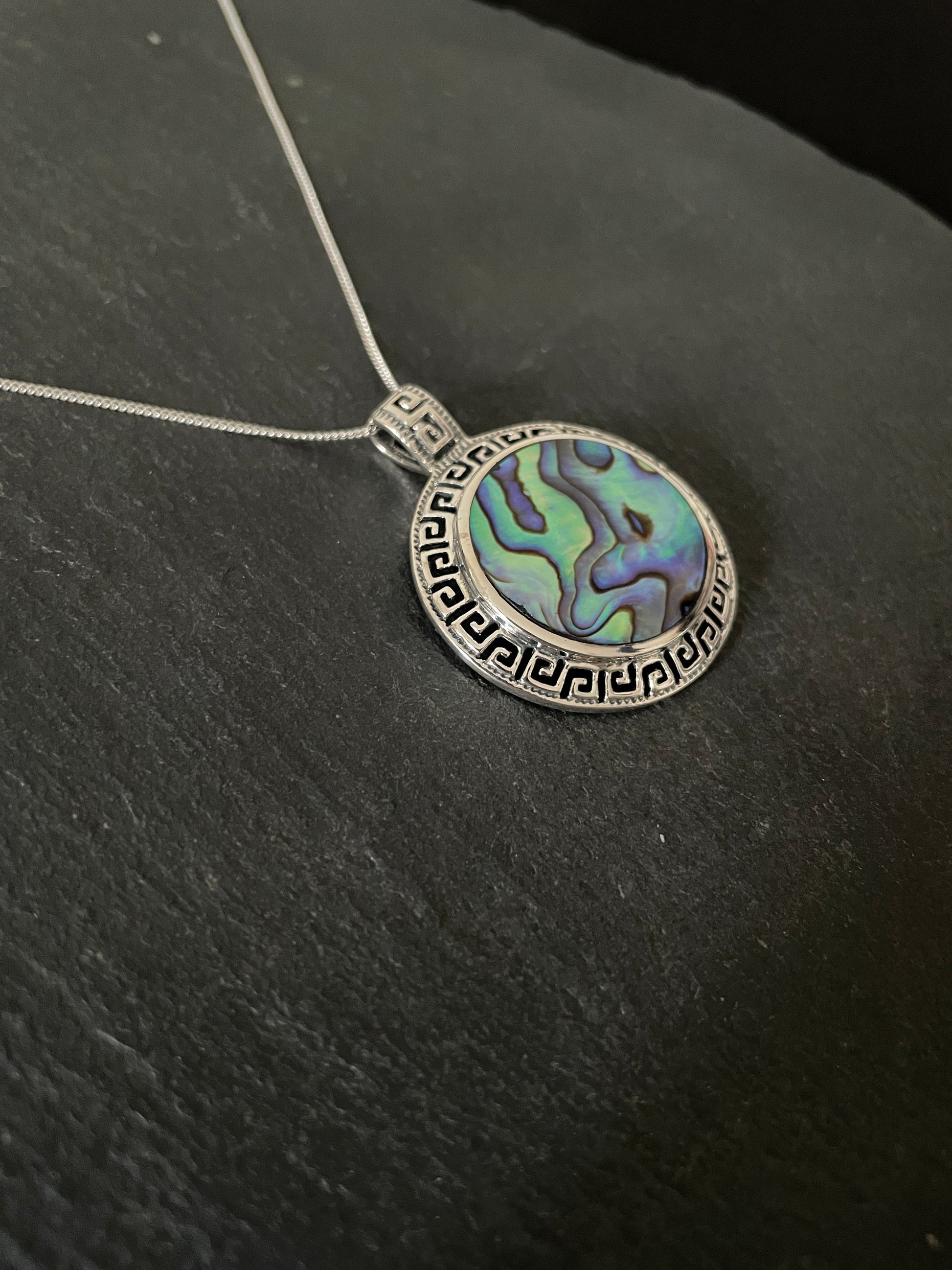 Paua Shell and Silver Round Pendant image 1