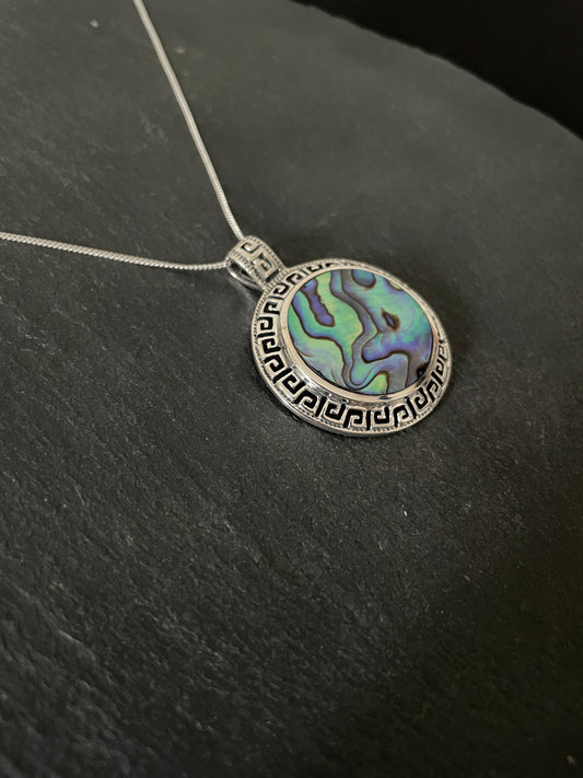 Paua Shell and Silver Round Pendant image 1