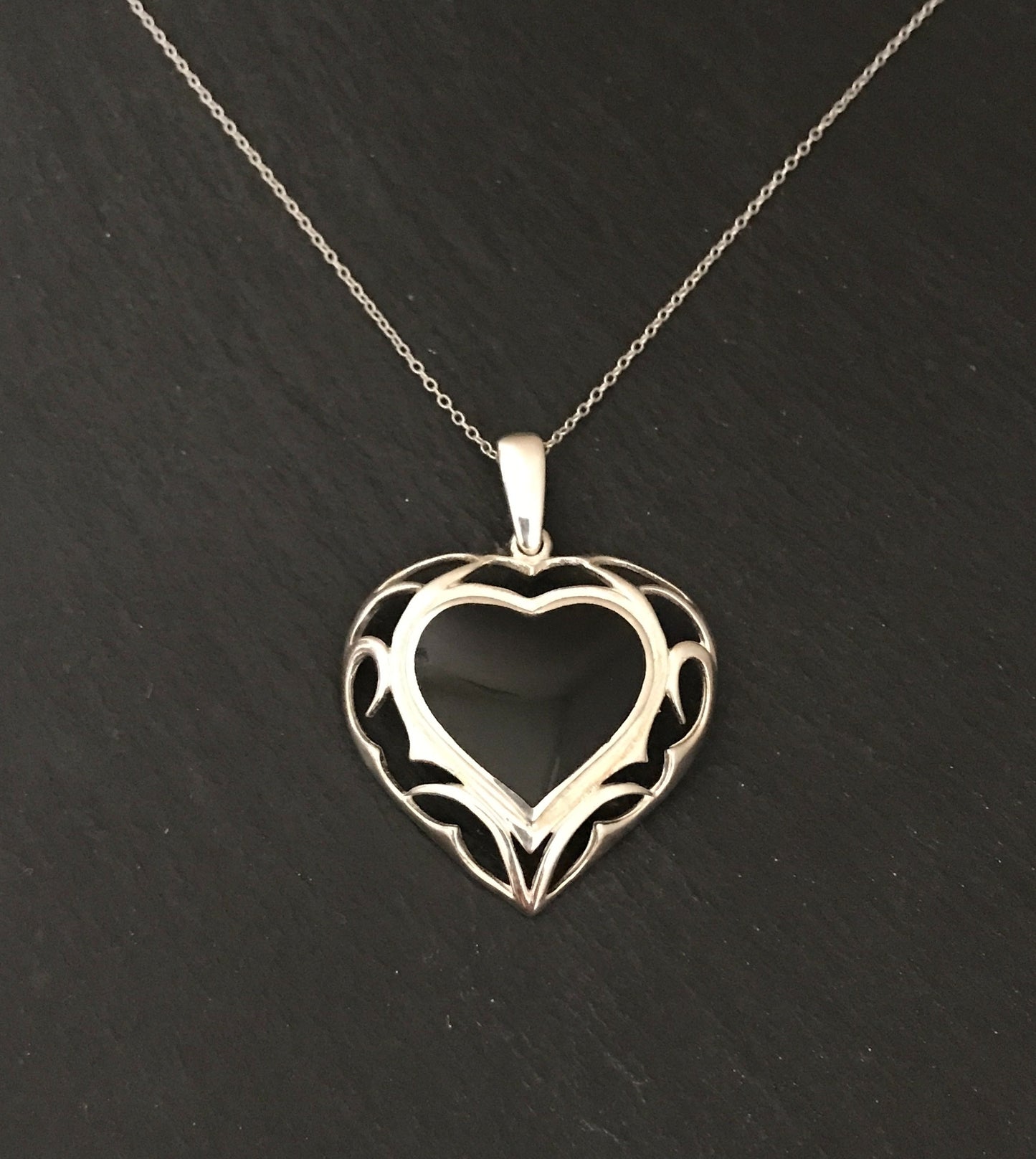 Black Onyx and Silver Heart Pendant image 0