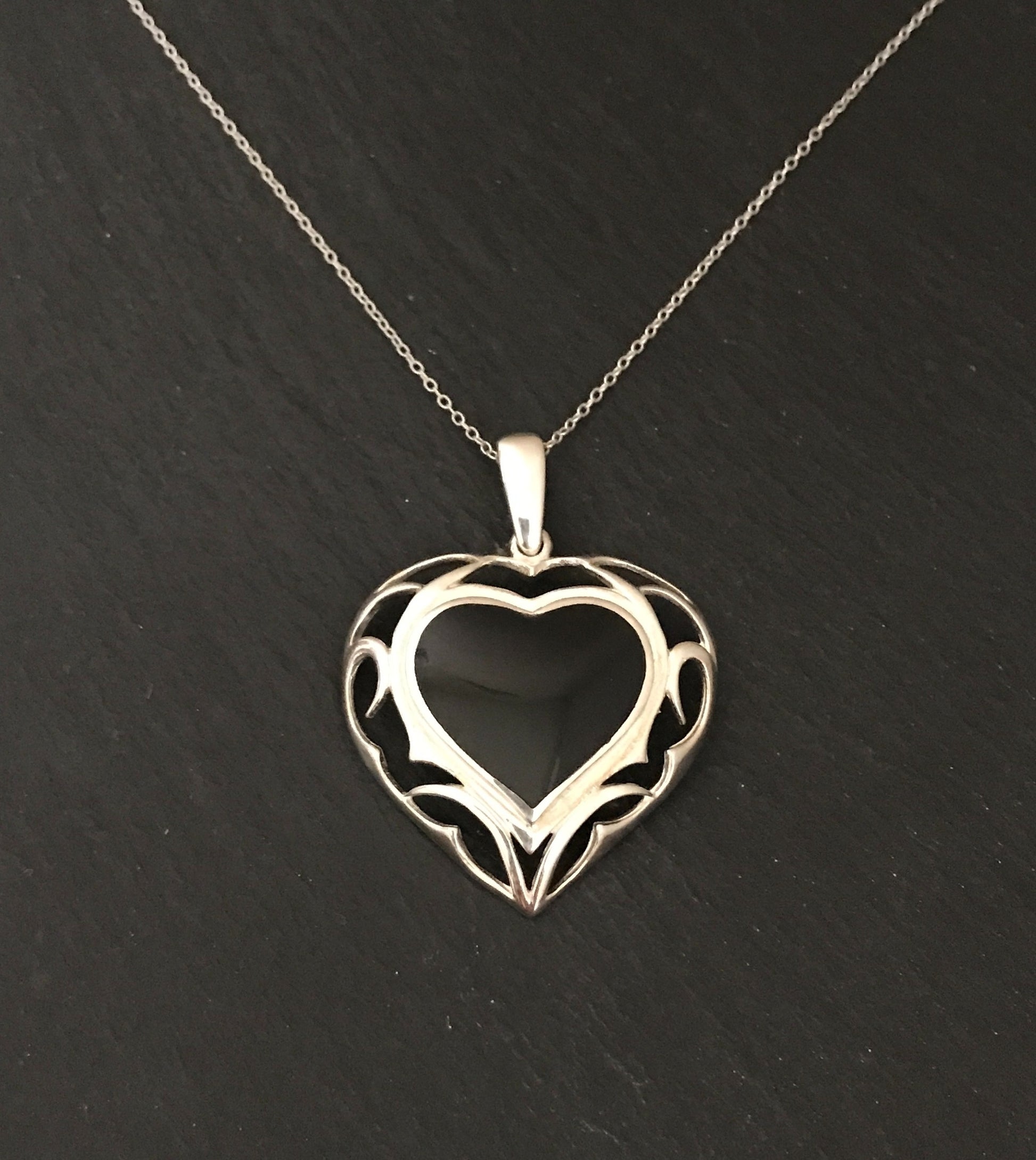 Black Onyx and Silver Heart Pendant image 0
