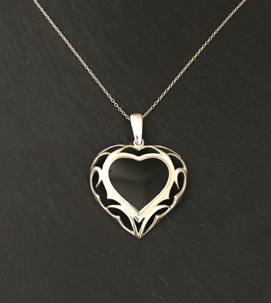 Black Onyx and Silver Heart Pendant image 0