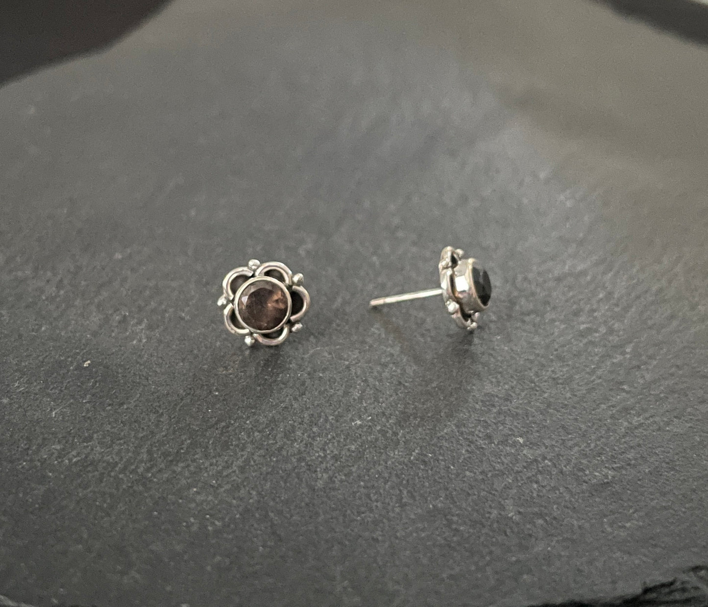 Smokey Quartz Round Stud Earrings image 1