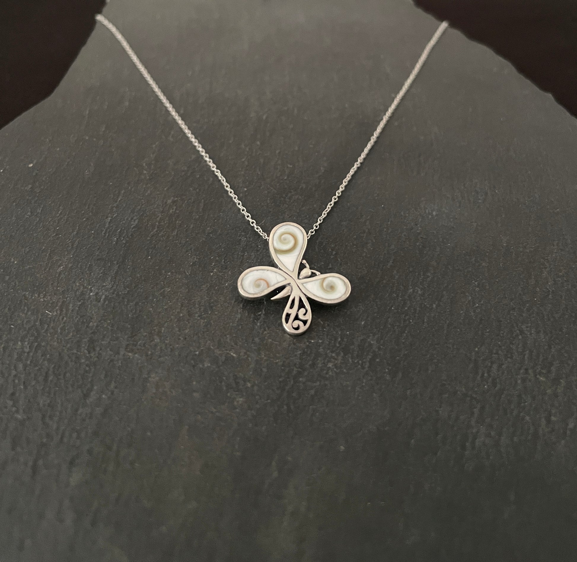 Shiva Shell and Silver Butterfly Pendant image 1
