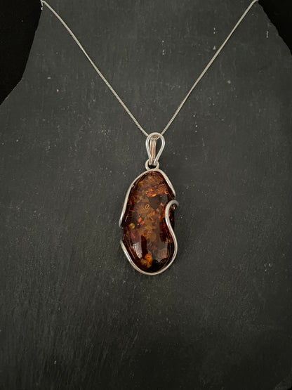 Amber and Handmade Silver Pendant image 0