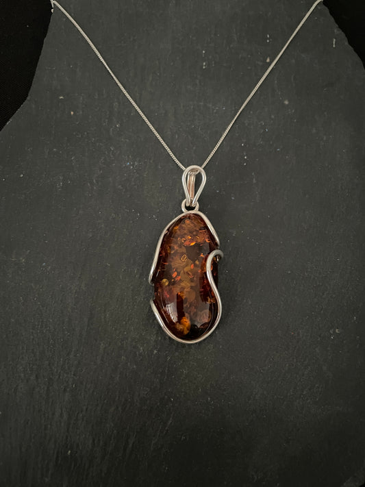 Amber and Handmade Silver Pendant image 0