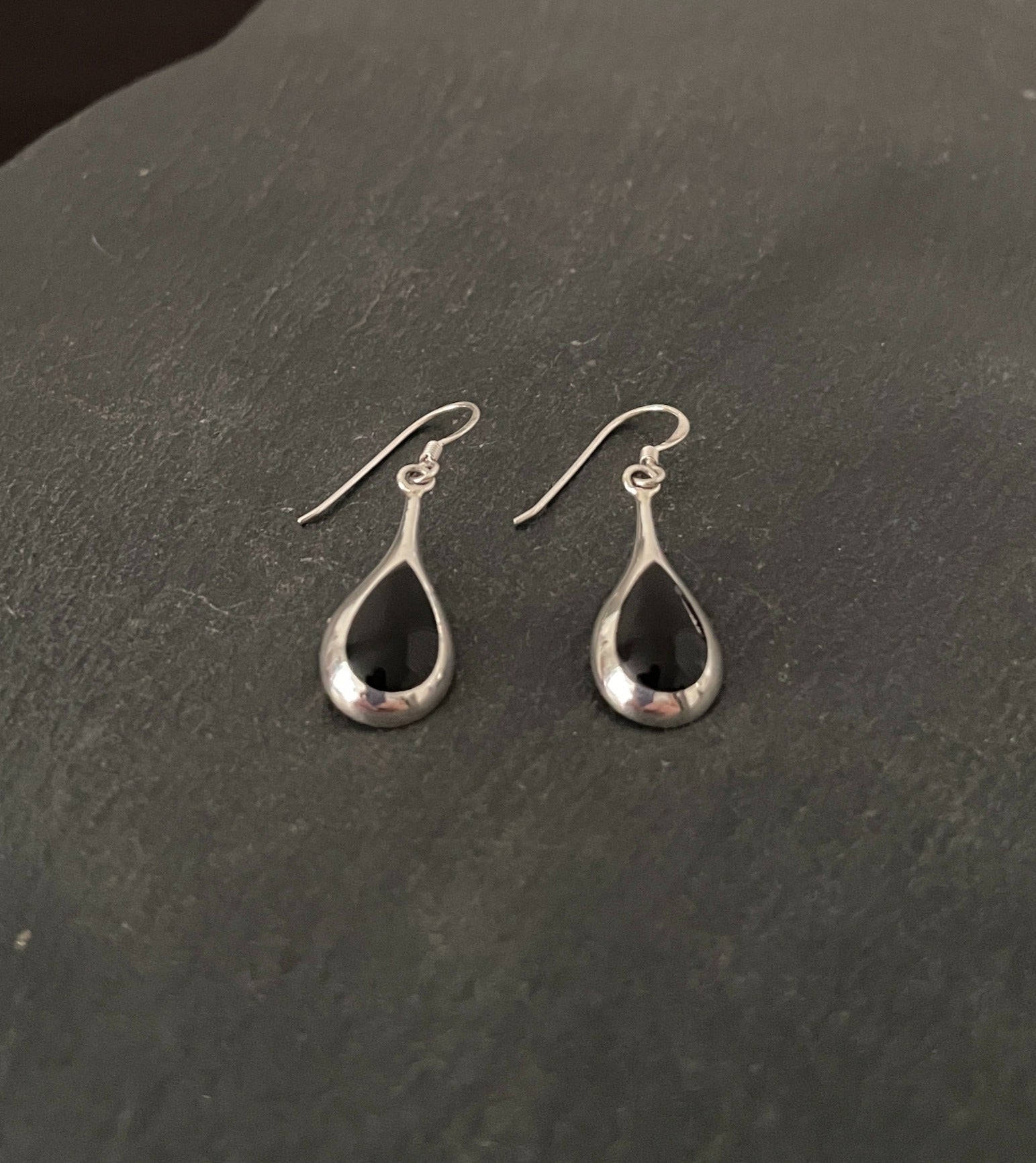 Black Onyx and Silver Teardrop Earrings image 1