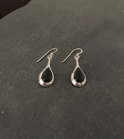 Black Onyx and Silver Teardrop Earrings image 1