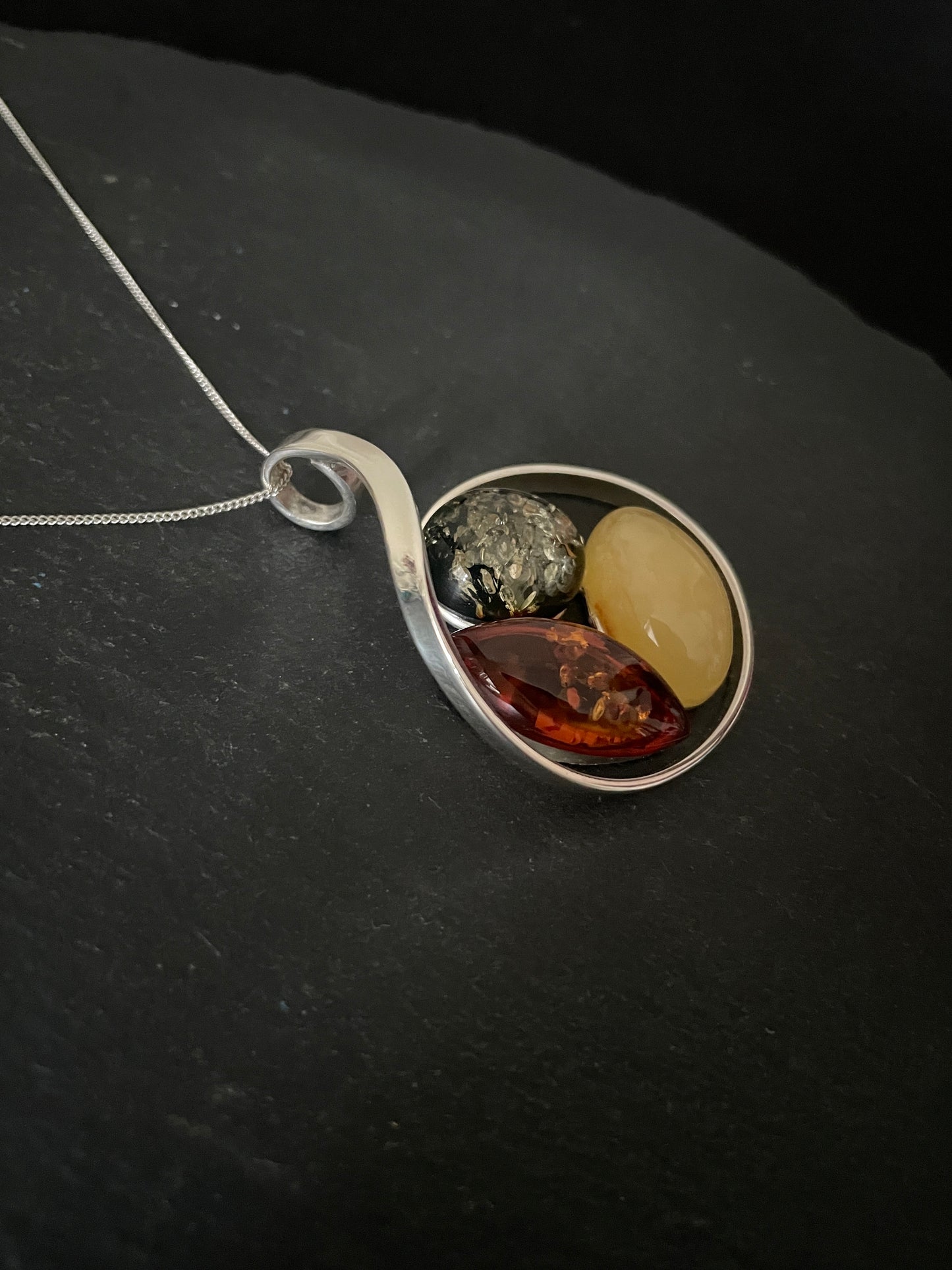 Tri Colour Amber and Handmade Silver Pendant image 2