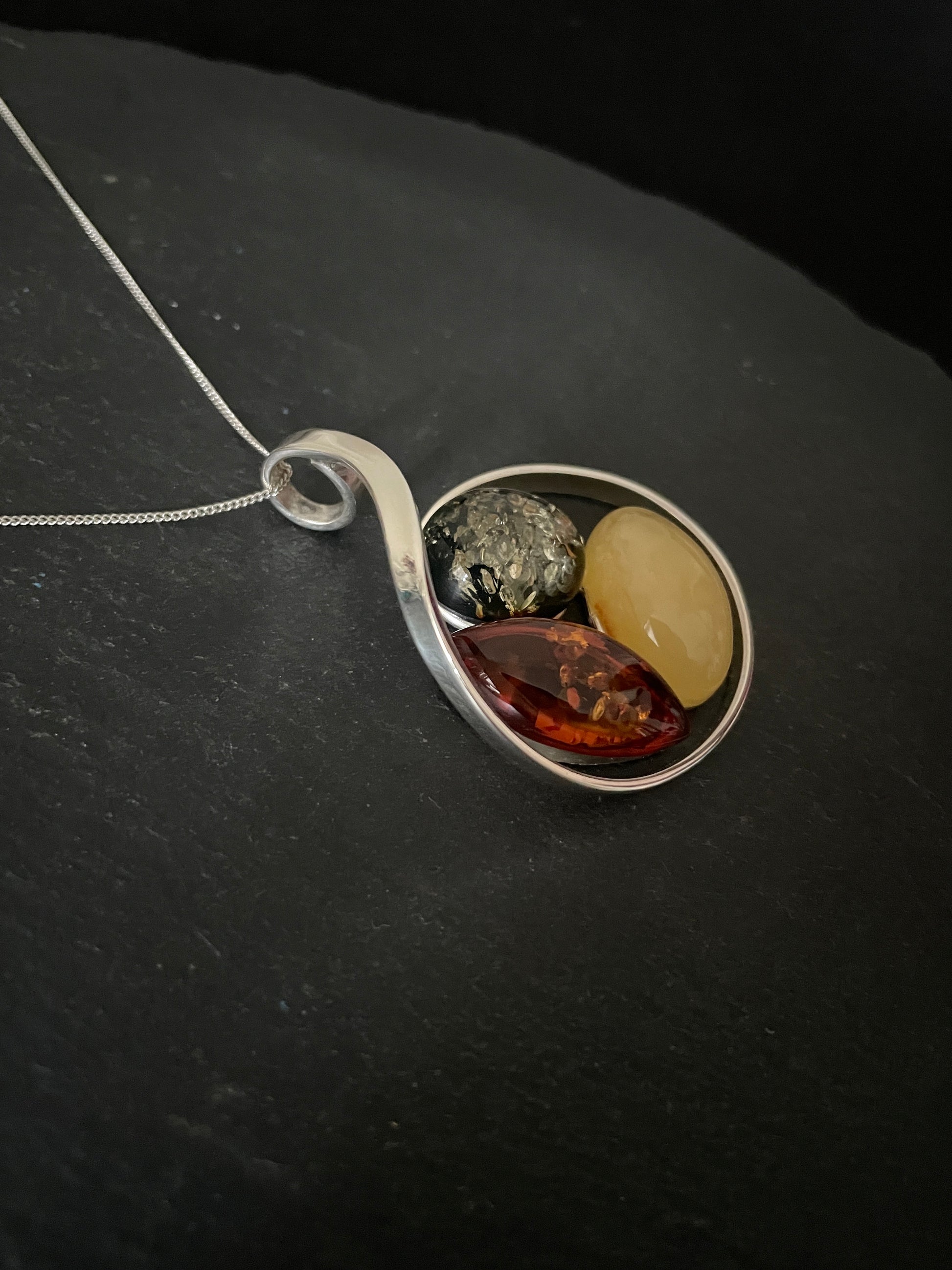 Tri Colour Amber and Handmade Silver Pendant image 2