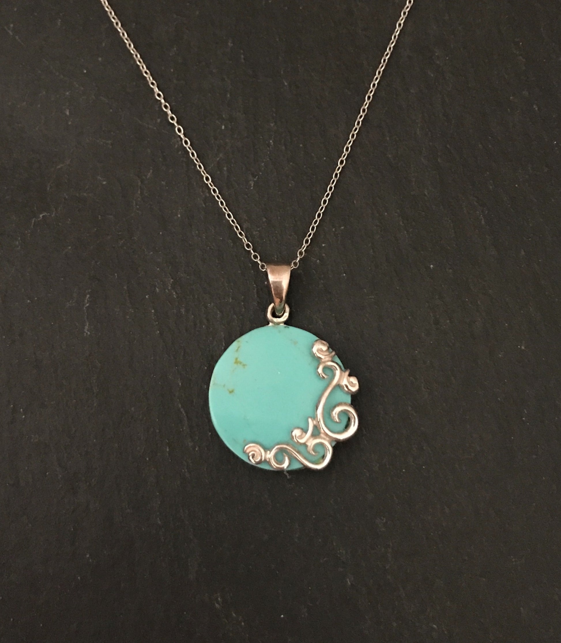 Round Turquoise & Silver Pendant image 0