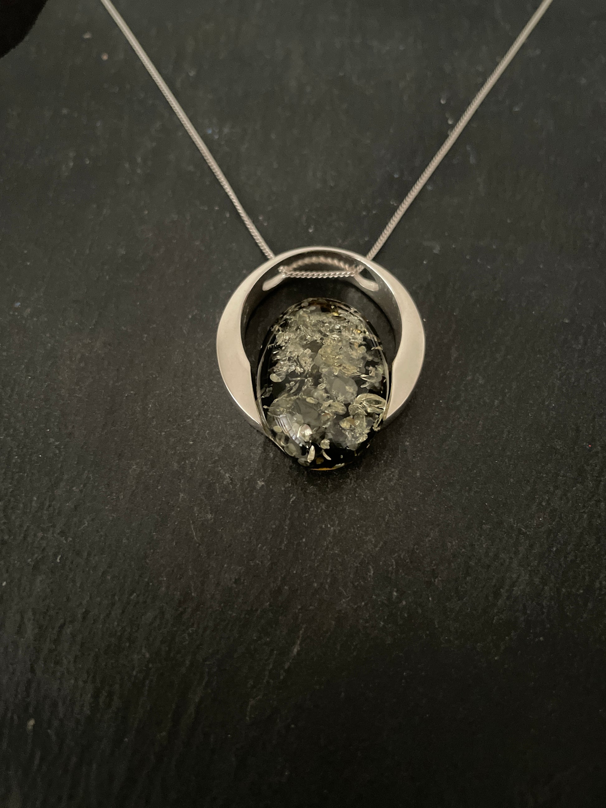 Green Amber and Silver Pendant image 2