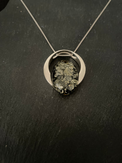 Green Amber and Silver Pendant image 2