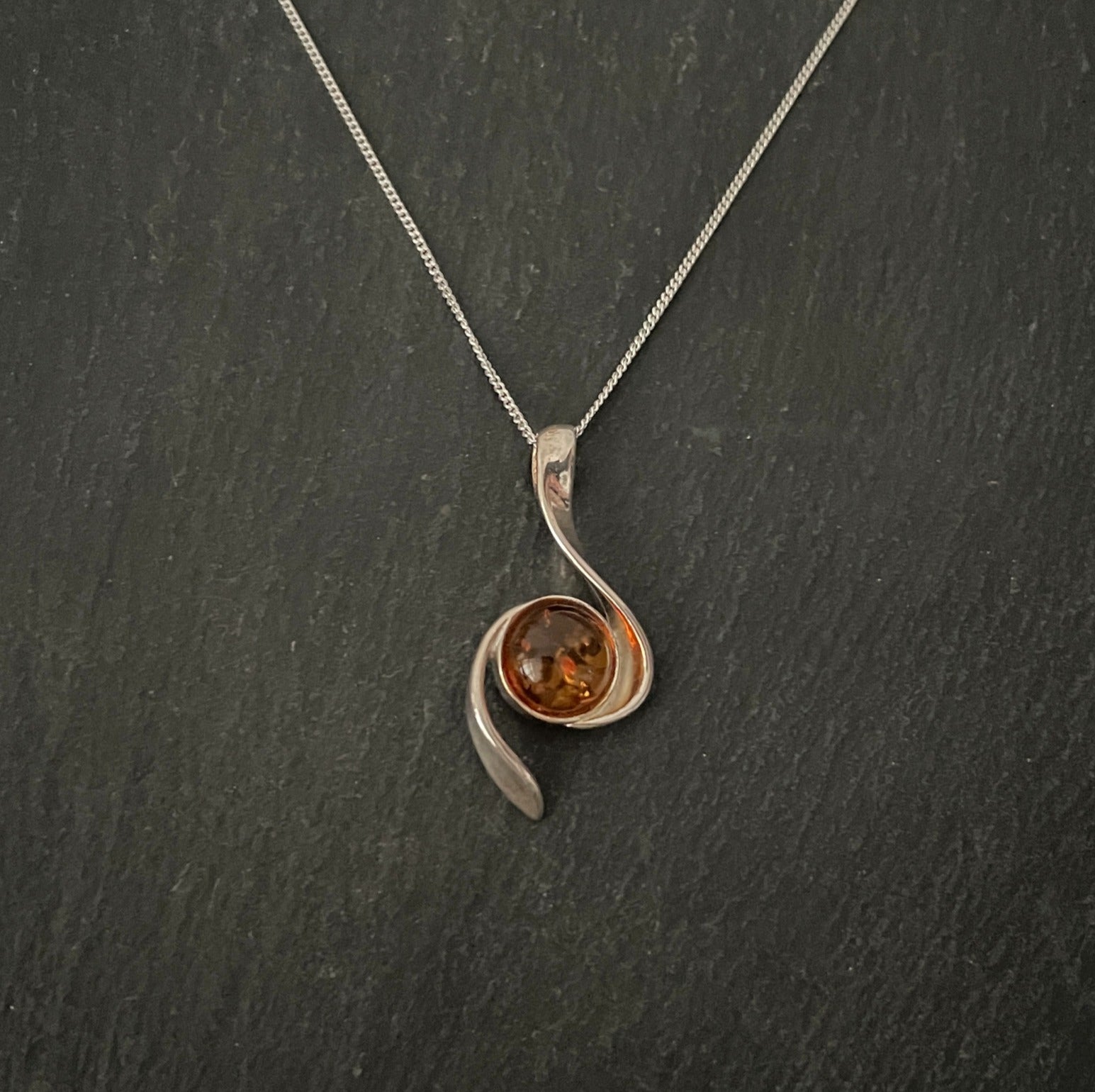 Amber and Silver Swirl Pendant image 0