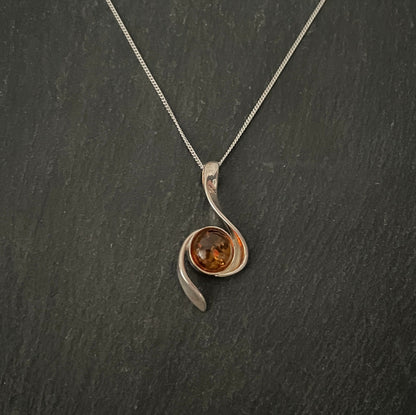 Amber and Silver Swirl Pendant image 0