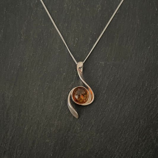 Amber and Silver Swirl Pendant image 0
