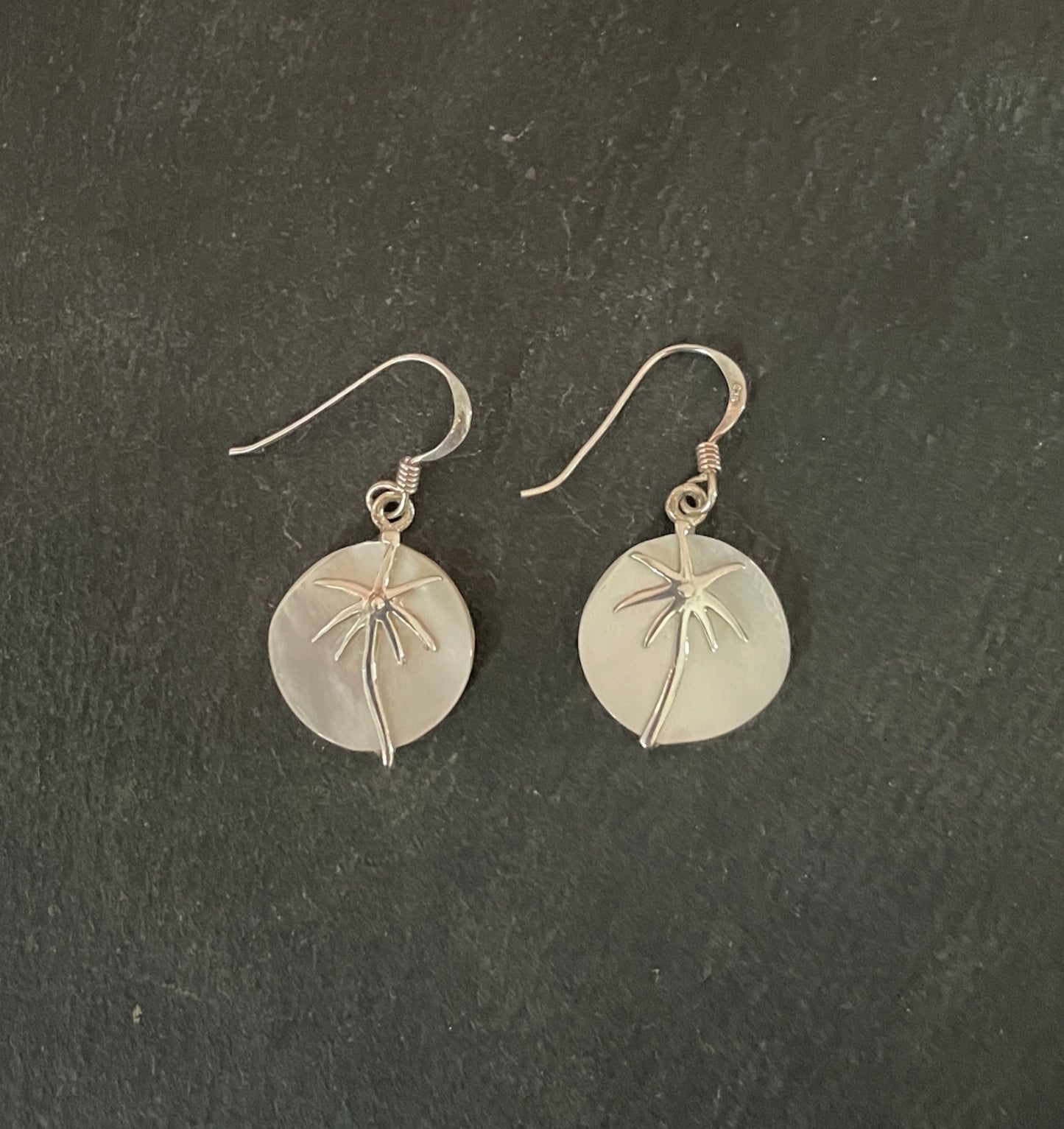 Mother of Pearl and Silver Palm Tree Earrings image 0