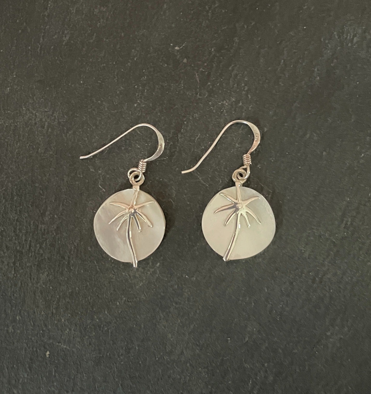 Mother of Pearl and Silver Palm Tree Earrings image 0