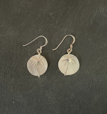 Mother of Pearl and Silver Palm Tree Earrings image 0