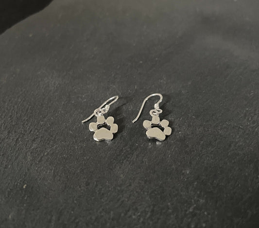 Silver Paw Print Earrings image 1