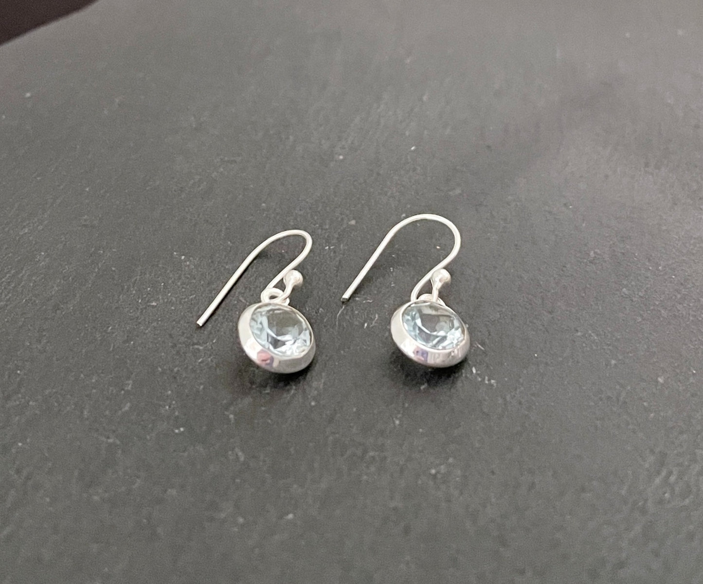 Round Blue Topaz and Silver Earrings image 1