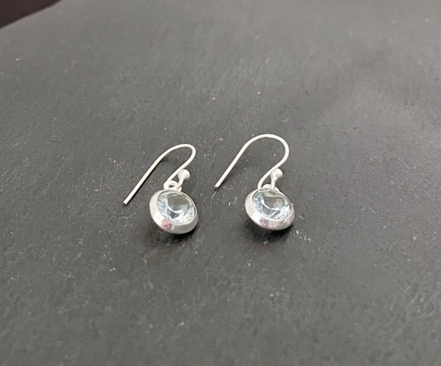 Round Blue Topaz and Silver Earrings image 1