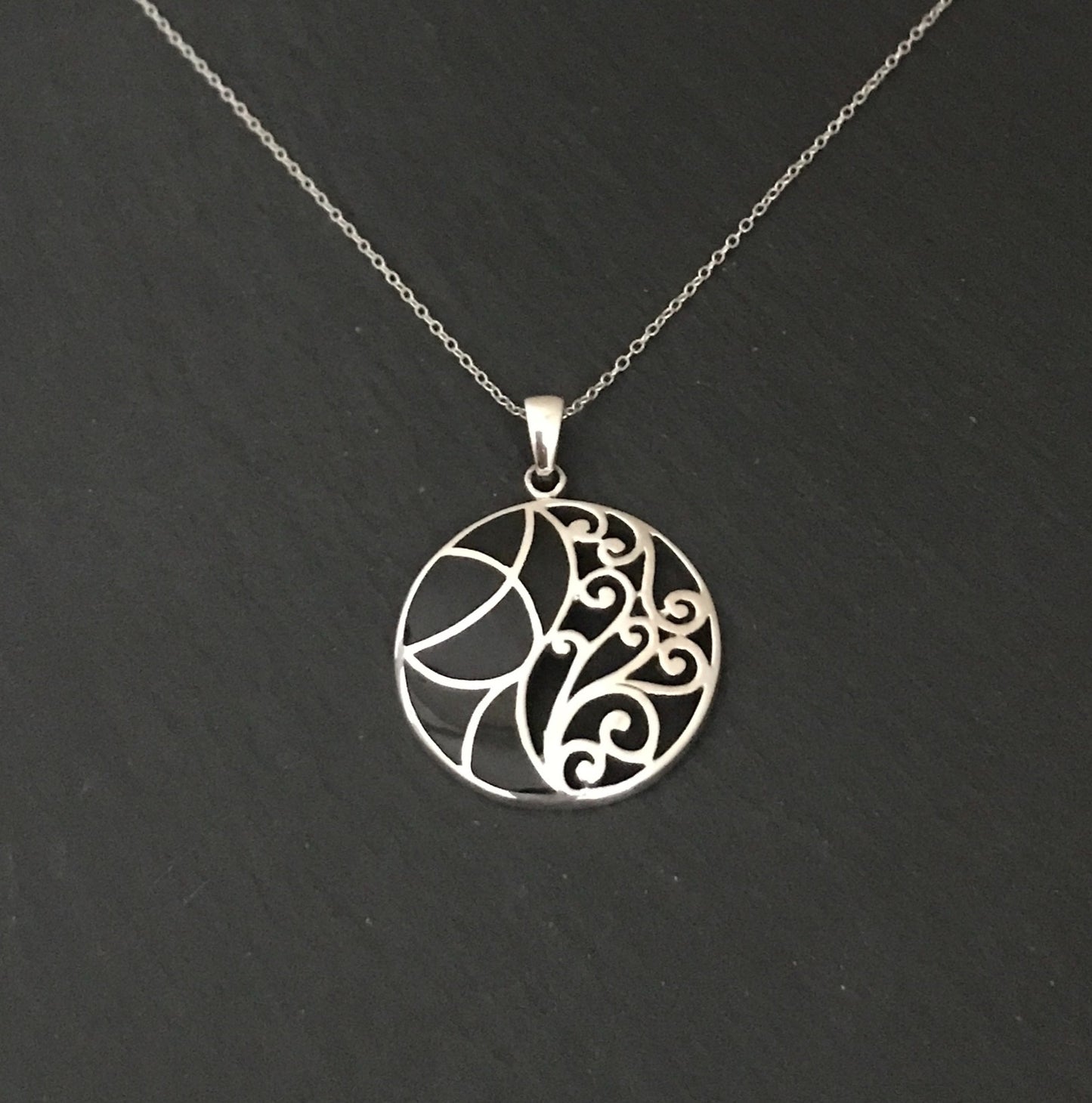 Black Onyx and Silver Round Pendant image 0