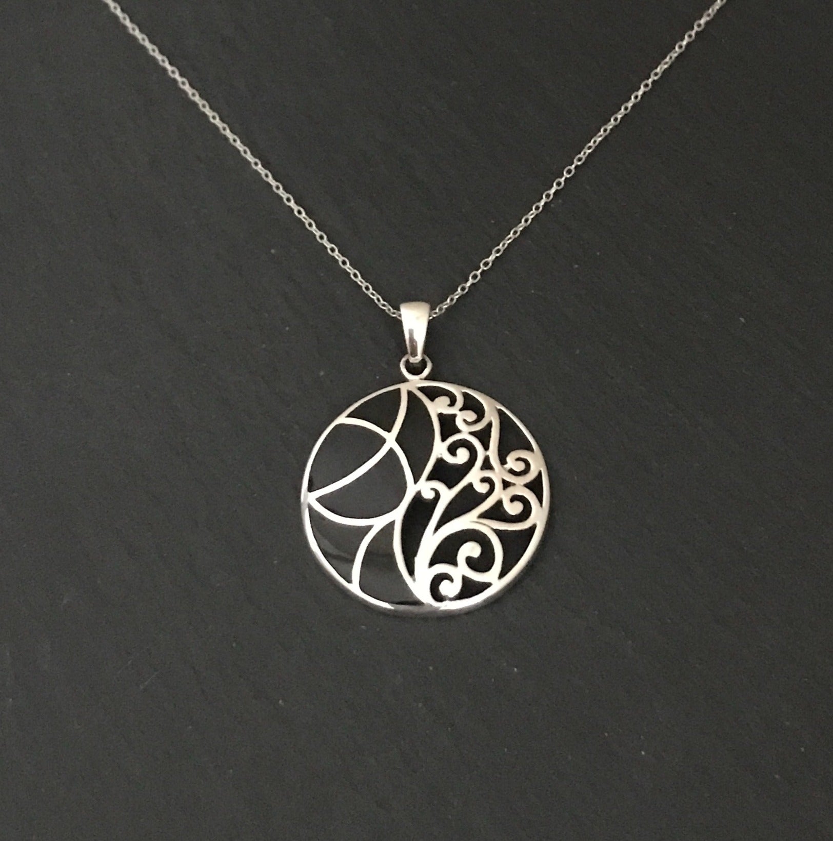 Black Onyx and Silver Round Pendant image 0
