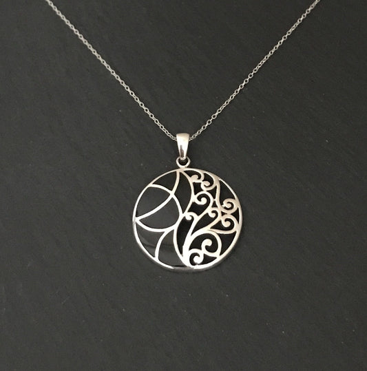 Black Onyx and Silver Round Pendant image 0