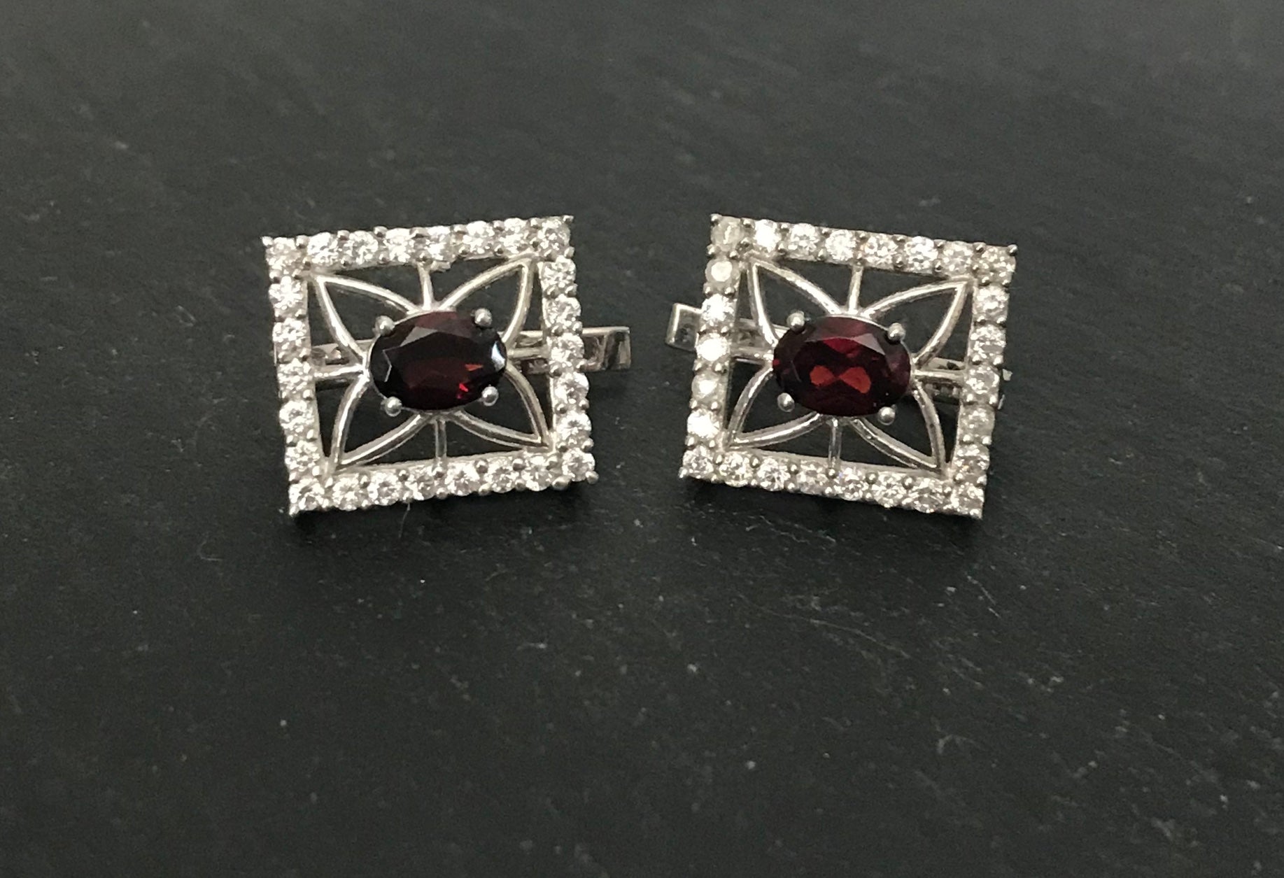Garnet and Cubic Zirconia Rectangle Earrings image 0