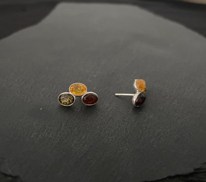 Tri-Colour Amber Stud Earrings image 1