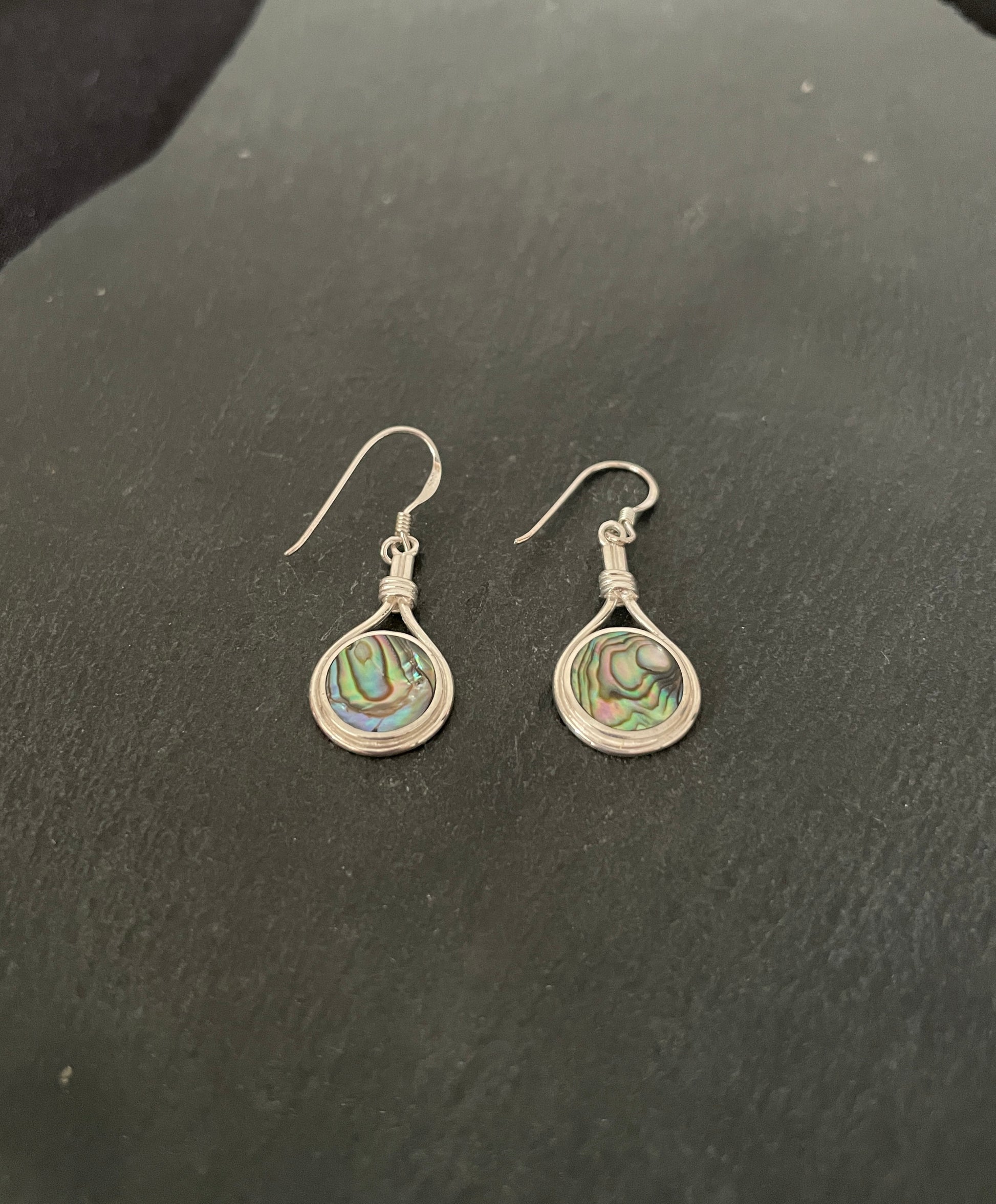 Paua Shell and Silver Round Earrings image 1
