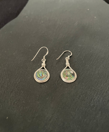 Paua Shell and Silver Round Earrings image 1