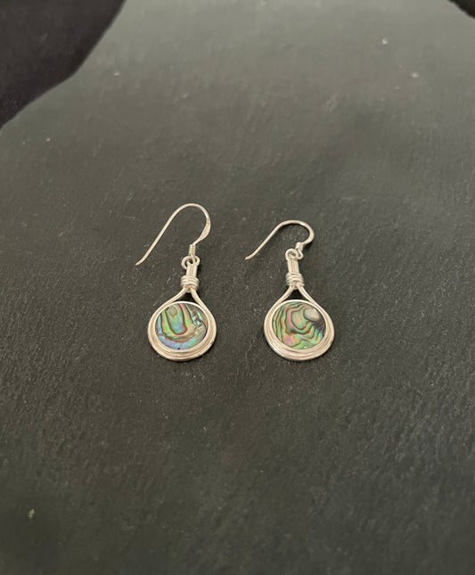 Paua Shell and Silver Round Earrings image 1