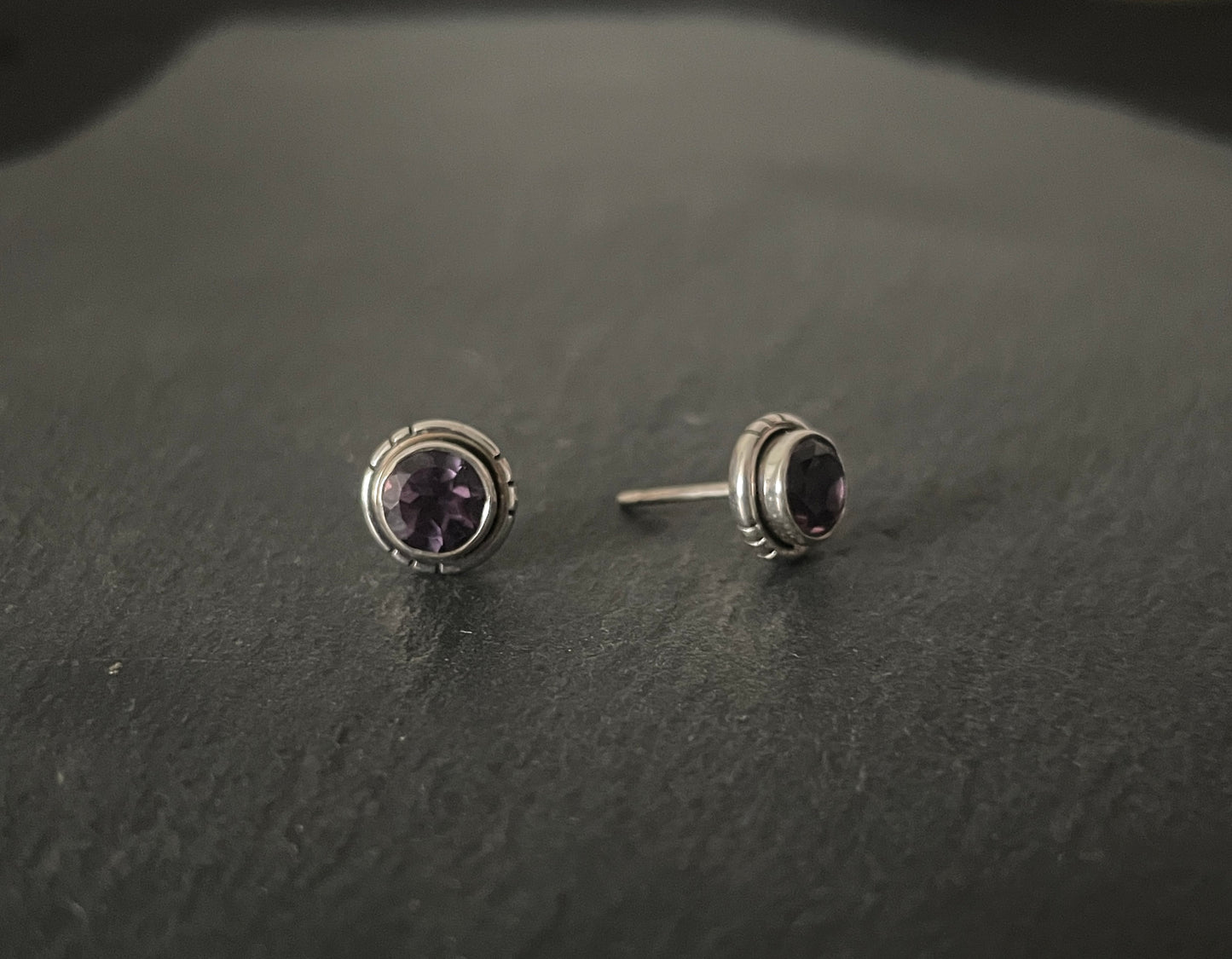 Round Amethyst Stud Earrings image 1