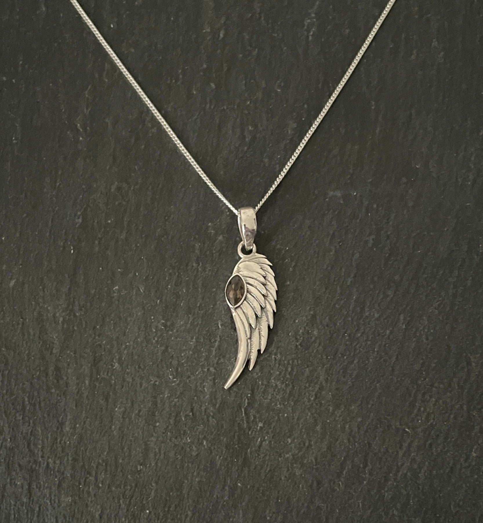 Smokey Quartz Angel Wing Pendant image 0