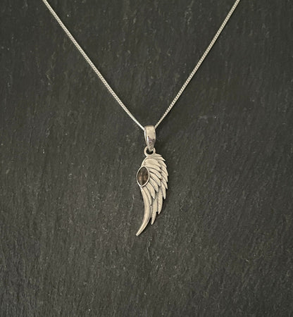 Smokey Quartz Angel Wing Pendant image 0