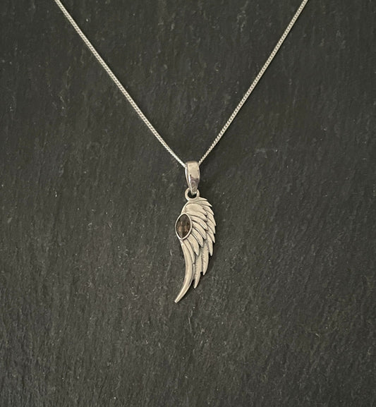 Smokey Quartz Angel Wing Pendant image 0