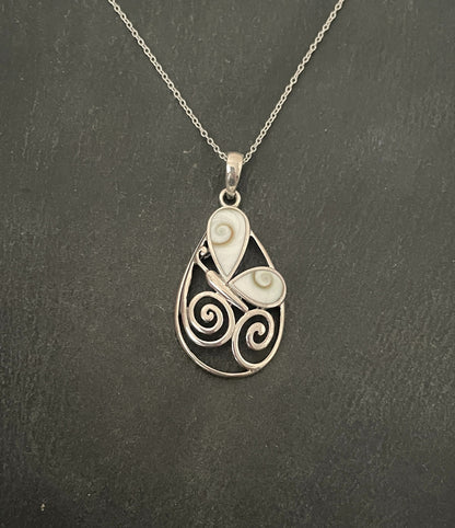 Shiva Shell and Silver Butterfly Pendant image 0