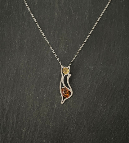Amber and Silver Cat Pendant image 0