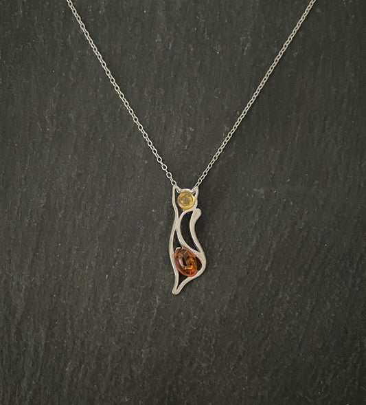 Amber and Silver Cat Pendant image 0