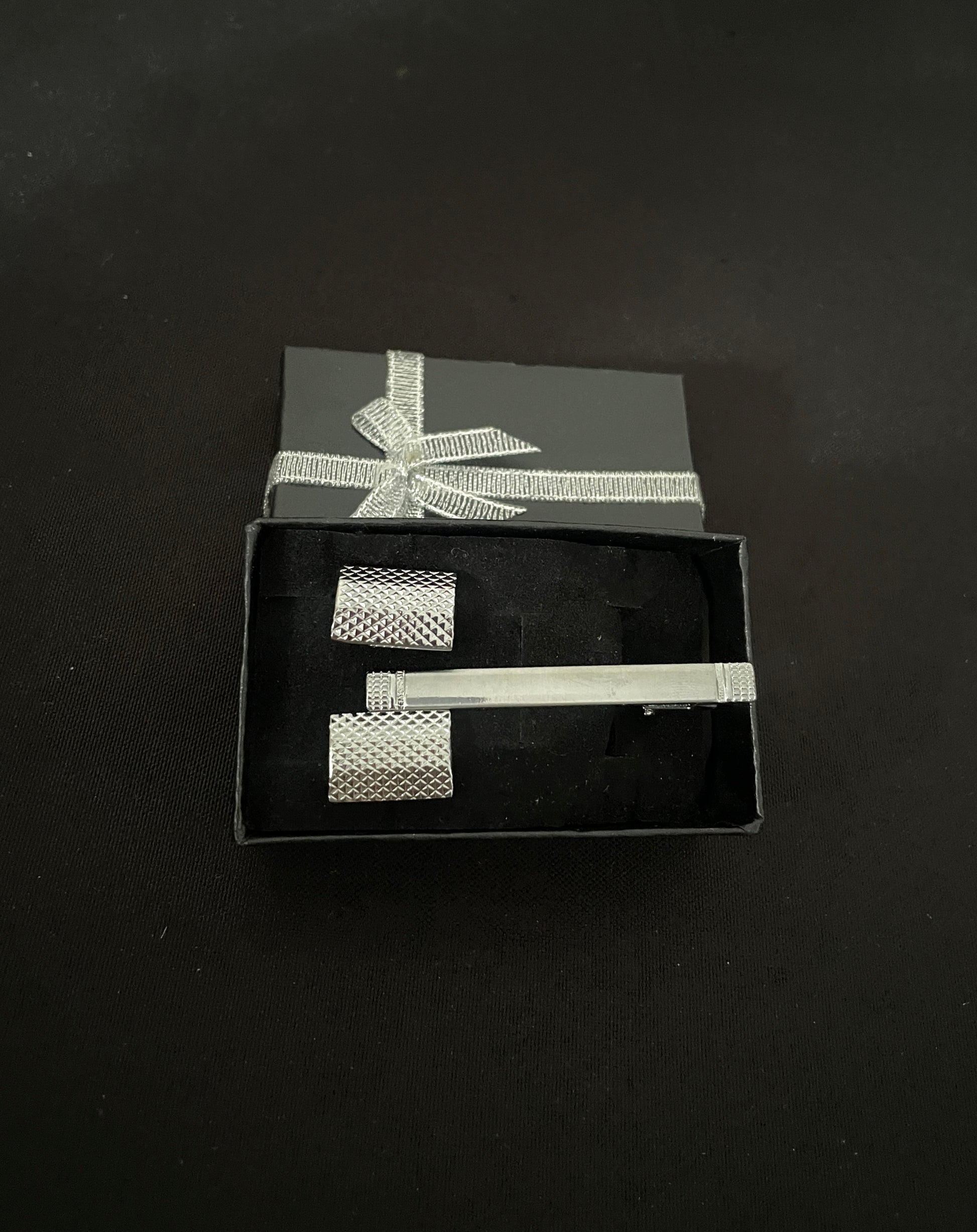 Silver Coloured Cufflink and Tie Pin Set image 1