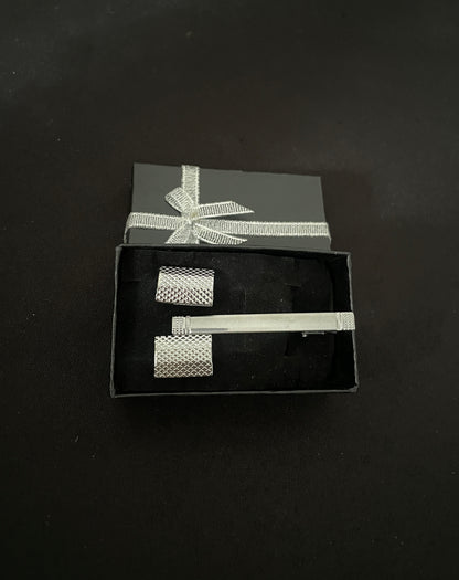 Silver Coloured Cufflink and Tie Pin Set image 1