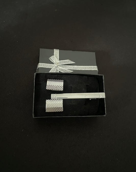 Silver Coloured Cufflink and Tie Pin Set image 1