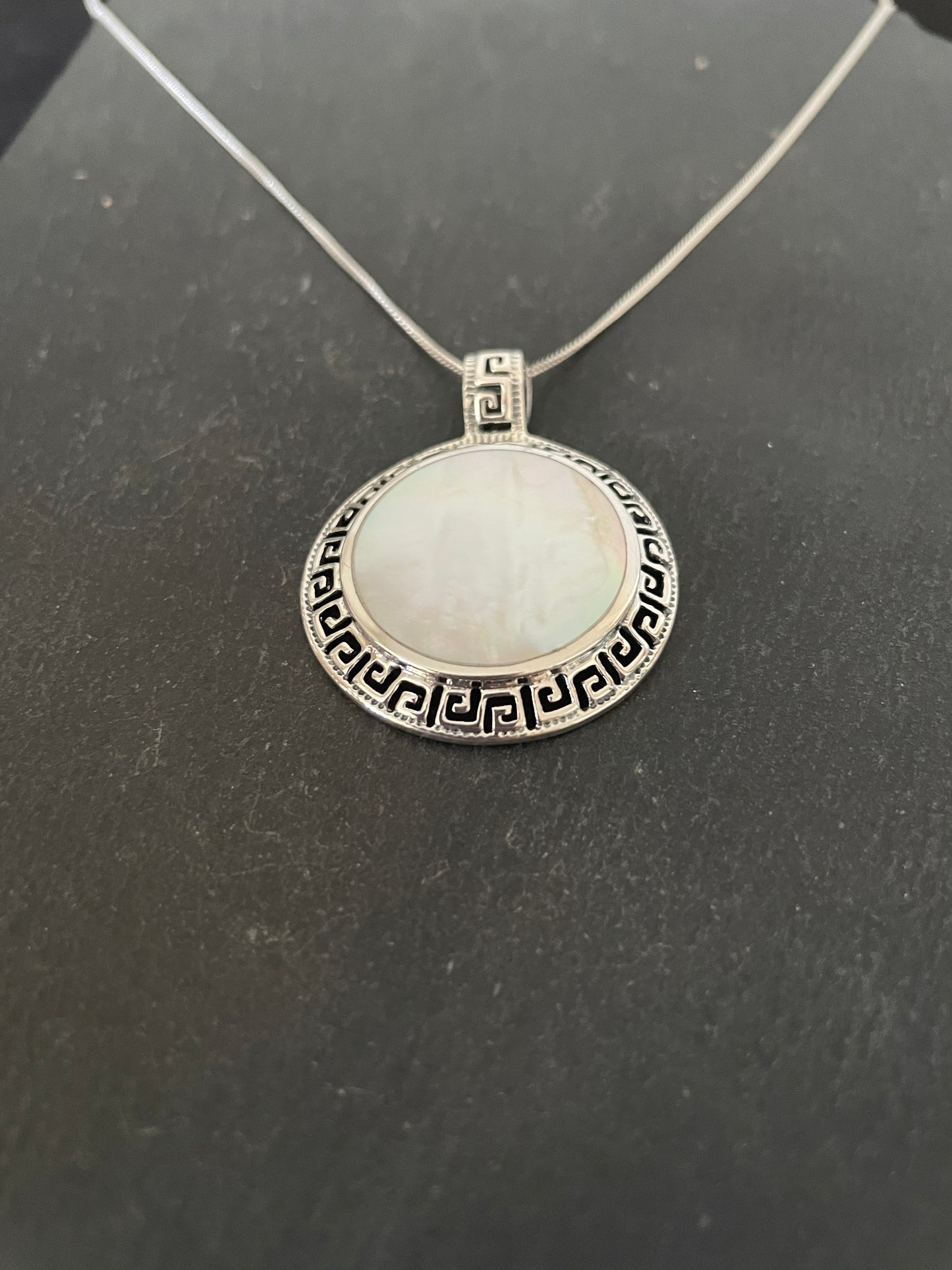 Round Mother of Pearl and Silver Pendant image 1