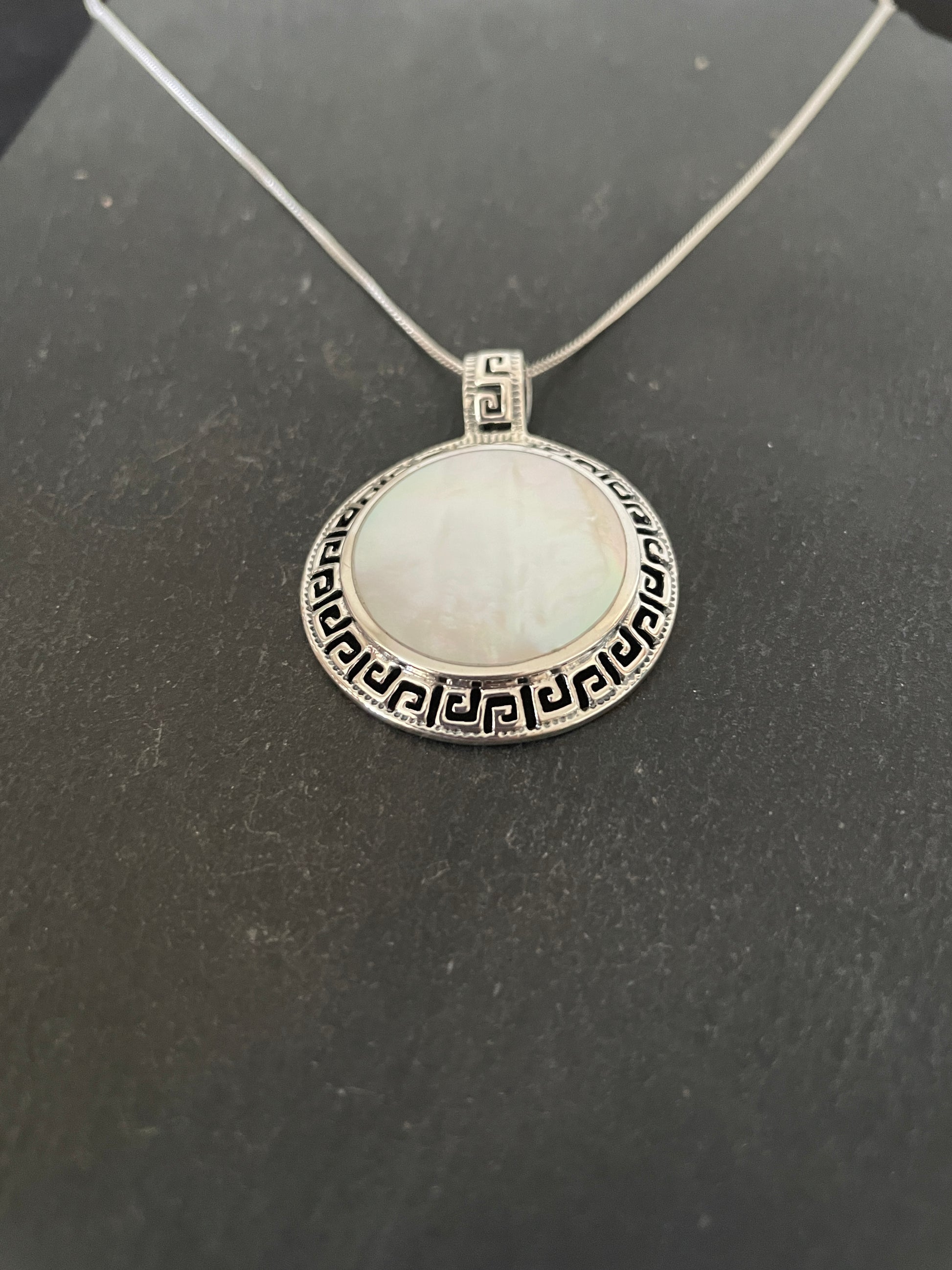 Round Mother of Pearl and Silver Pendant image 1
